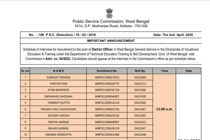 Result Section Update: District Officer Interview Schedule